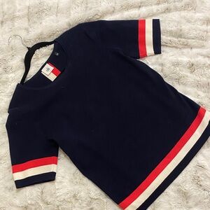 CAbi Short Sleeve Top with Red and White Stripes